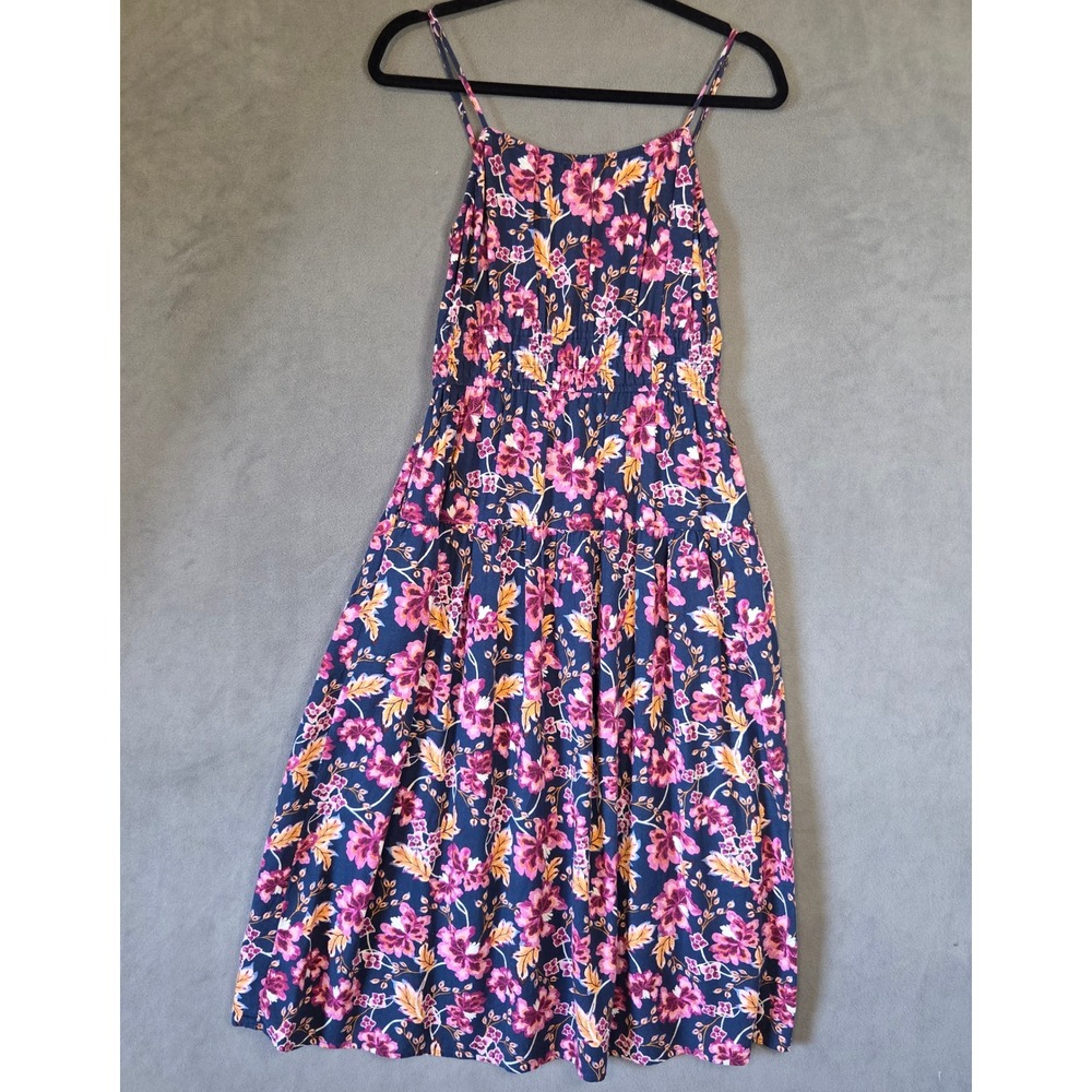 Old Navy Floral Linen Blend Midi Dress Women Size Small Smocked Tiered Boho